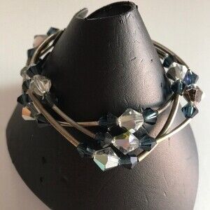 Vintage Handmade Triple Strand Curved Sterling Swarovski Crystal Heart Toggle 8